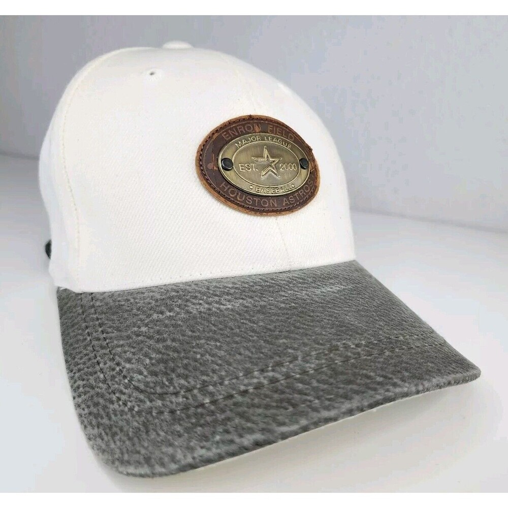 Rare American Needle Houston Astros Hat Cap Strapback White Leather Patch Mens